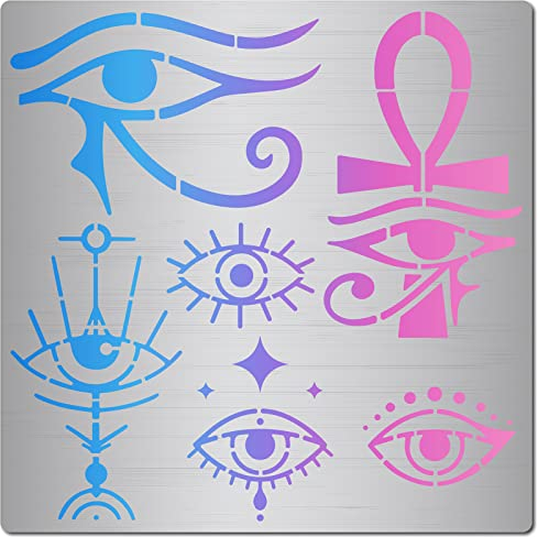 GORGECRAFT 6.3 Zoll Evil Eyes Metallschablone Ägyptisches Symbol Holzbrennschablone Wiederverwendbare Hieroglyphen Tagebuchschablonen Auge Des Horus Schablonen Edelstahlschablonen Für Malerei Gravur