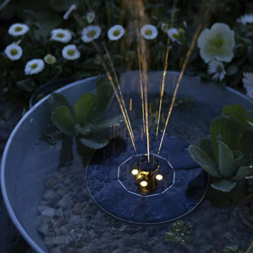 LED Solar Teichfontäne Teichpumpe Springbrunnen schwimmende Fontäne für Außenmit LED Beleuchtung warmweiß D: 16cm Wasserspiel für Gartenteich Wasserpumpe (Fontäne + warmweiße LED)