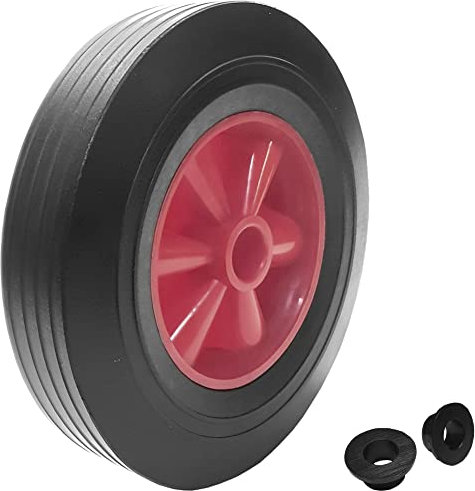 KetoBarrow 10'' 255mm Wheel Solid Heavy Duty Rubber Tyre Puncture Proof Wheelbarrow Sack Truck Cart Wheel with 16mm Bore, Red, Black