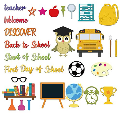 ORIGACH 34 Pcs Back to School Theme Metall Stanzform für die Kartenherstellung, Primary Learning Tools Stanzform, DIY Embossing Schablonen für Scrapbooking DIY Album Crafts Supplies