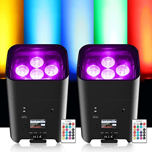 UKing 2er 6x18W RGBWA+UV akku led par scheinwerfer Wiederaufladbarem disco licht Bühnenlicht 9600mAh Batterie mit Drahtlose Fernbedienung/DMX/APP/2.4 GHZ für Hochzeit DJ- Versand, Schwarz, (ZQ01430)