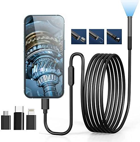 Kabelloses Endoskop mit 6 LED Licht, 3 in 1 WiFi Industrielles Endoskop, 7,9 mm HD 1920P Wasserdicht Schlange Inspektionskamera, für OTG Android, iPhone, iPad (3m, Typ-C, Micro)