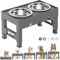 LAKIPETN Elevated Dog Bowls with 2 Stainless Steel Dog Food Bowls Stand 5 Height Adjustable Raised Dog Bowl Adjusts to 3.1”, 9”, 10”, 11”, 12” Non-Slip No Spill Dog Dish for Small Medium Large Dogs