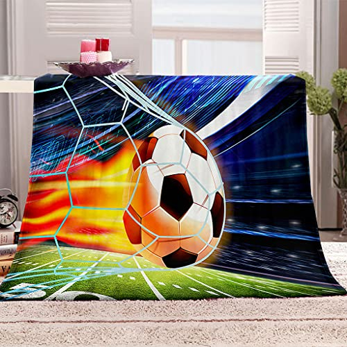 DUCATS Kuscheldecke Mikrofaser FußBall 130 x 150 cm Sanft Flanell Weich Fleecedecke - 3D-Digitaldruck - Sofadecke für Kinder, Jungen - Erwachsene - Extra Gemütlich
