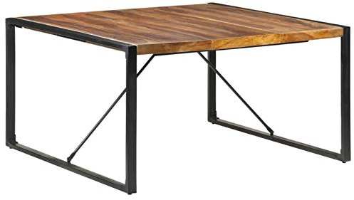 JUNZAI Esstisch, Esszimmertisch, Baumkantentisch, Dining Tables, Esszimmermöbel, Küchentisch, 140x140x75 cm Massivholz mit Palisander-Finish