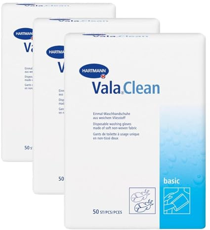 Hartmann Valaclean Soft Einmal-Waschhandschuh, Vlies, 15 x 23 cm. 50 Stück (Packung mit 3)
