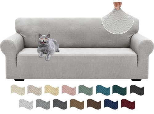 Ystyle Extensible Housse Canapé 3 Places, Universelle Housse De Canapé avec Accoudoirs, Housse Protection Canapém, Sofa Cover Antidérapante, Couvre Canapé pour Chiens Chats Animaux, Argent Gris