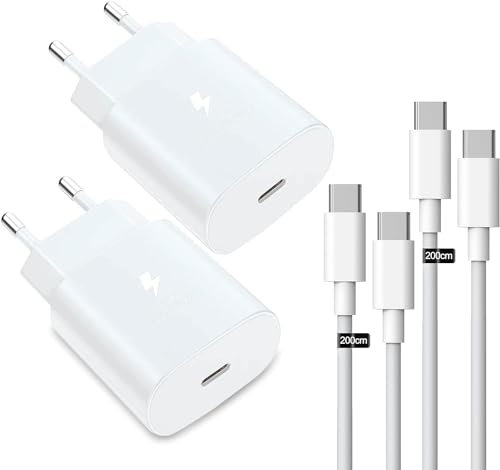 2er-Pack 25W Ladegerät USB C, Schnellladegerät PD 3.0 Ladestecker mit Schnellladekabel 2.0m Netzteil für Samsung Galaxy S23/S22/S21 Ultra/S21+/S20/Note20/S10/S9, iP Hone 15 Pro Max Handy Ladegeräte