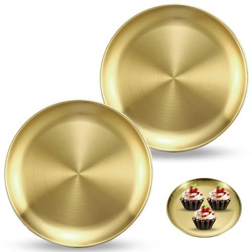 GZqiancang 3 Stück Goldenes Rundes Tablett, Tablett Gold Runde,Gold Edelstahl Teller für Küche, Party,Camping, Weihnachten, Restaurant, Tischdekoration(20 cm)