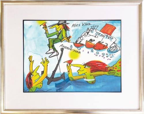 Kunstverlag Christoph Falk Andrea Doria-Alles klar (Edition 2022) - UDO Lindenberg Bild - handsignierte Auflage original Grafik im silberfarbenem Rahmen hinter Museumsglas. Likörell. Siebdruck.