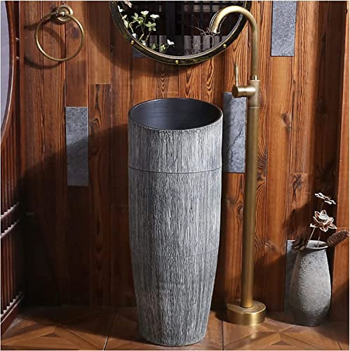 Vanity Unit with Basin,Bathroom Basin Sink with Full Pedestal, Pedestal Sink Handcrafted Ceramic wash Basin Pedestal Washbasin with Faucet and Drain Installation Hole, for Indoor a