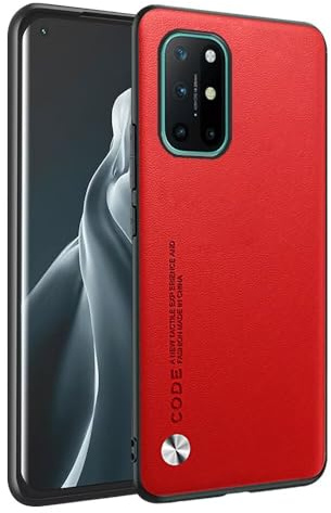 HAFFAN Handyhülle Schutzhülle entworfen für OnePlus 8T / OnePlus 9R (6.55 inches), Kunstleder-Stil - Rot