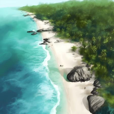 adrium Acryl-Bild 50 x 50 cm: Tropischer Strand mit Palmen und Sand. Vektorillustration. (203387498)