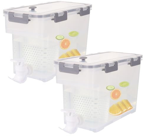 WOPPLXY Getränkespender 2er Set, 3,5 L Getränkespender mit Zapfhahn, Deckel, Filterplatte, Transparent Drink Dispenser aus Kunststoff für Saft, Getränke, Tee