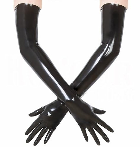 GREEFEI Schwarz Latex Lange Handschuhe für Frauen Männer, Länge 22inch für Cosplay Party Clubwear Handschuhe (Small)