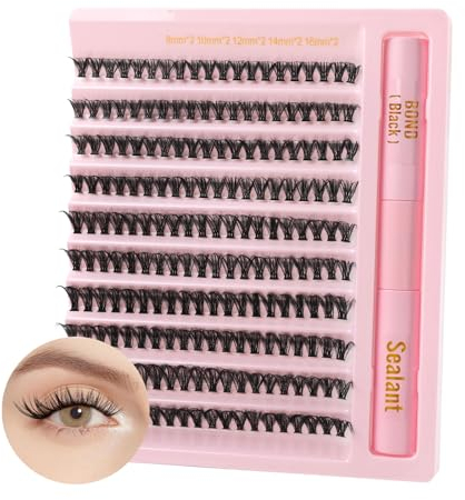 Poiuyoiu Ciglia Individuali con Colla Bond e Seal 40D Kit Ciglia Miste 8-16mm Cluster Kit 0.07 D Curl Kit Estensione Ciglia Finte Soffici Ciglia Finte Riutilizzabili