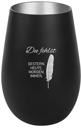 Der-Porzellan-Laden Windlicht mit Gravur Du fehlst Gestern Heute Morgen Immer, Schwarz Silber, Teelichthalter aus Glas mit Spruch, Tischdeko modern