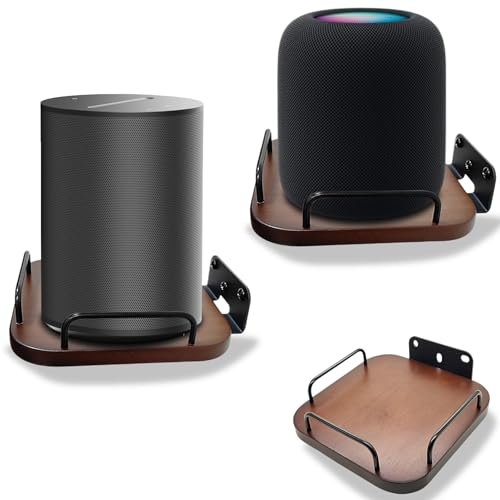 Counlisha Universelle Lautsprecher-Wandhalterung, sicher verstellbar, Echtholz-Wandhalterung, kleine Lautsprecher-Regale für Bose, Homepod, JBL, Sonos, Sony, KEF, Google, Roku (Walnuss, 2 Stück)