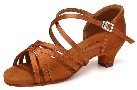 Uonpie Latin Ballroom Dance Shoes Open Toe for Girls Salsa Practice Dance Shoes 1 1/2 Inch Heel