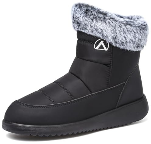 Rokiemen Stivali Donna Uomo Invernali Stivaletti Impermeabili Stivali da Neve Foderata Pelliccia Caldo Antiscivolo All'aperto Casual Camminate Stivaletti Nero EU 40