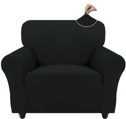 Easy-Going Stretch Sesselbezug, Rutschfester Sofa Überzug für Hund Katze, Waschbarer Fleece Couch Überzug Bezug, Küchensofa Couch Cover, 1 Stück Sesselhusse Sesselschoner mit Armlehnen, Schwarz