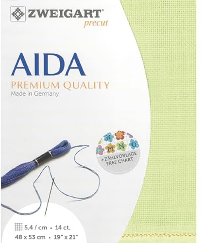 Zweigart AIDA Precut 14 ct. Stern-Aida 3706 Farbe 6122 lime, Handarbeitsstoff für Kreuzstich 48x53 cm