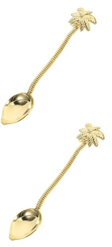 Amosfun Goldene Kaffeelöffel 2 Stk Löffel Kuchen Topper Espresso Tasse Kaffeemischstab Fruchtdekor Obst Coffee Spoon Golden Palmen Besteck