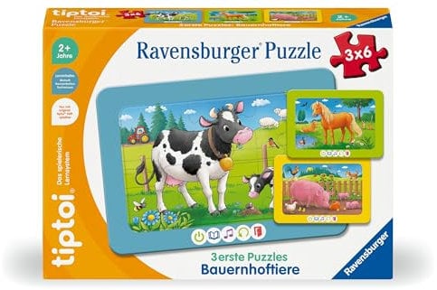Ravensburger tiptoi Puzzle 00229-3 erste Puzzles: Bauernhoftiere, niedliche Rahmenpuzzles für Kinder ab 2 Jahren