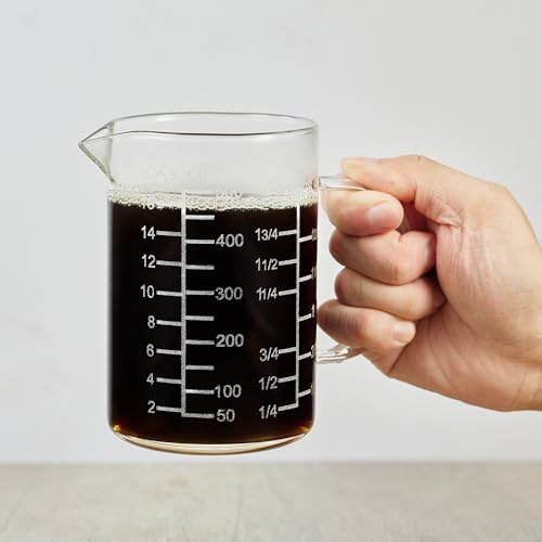 Ackers BORO3.3 Messbecher aus Glas mit Ätzskala, isolierter Griff, V-förmiger Auslauf, Messbecher aus hochwertigem Borosilikatglas, Messbecher für Küche oder Restaurant, leicht zu lesen, 500 ml, 2