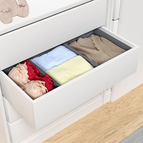 ORLISA 3er Set Schubladen Organizer kompatibel mit PAX Kleiderschrank 75x35 cm, Faltbar Stabil, Robuste Aufbewahrungsboxen für Kleidung, Grau