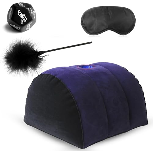 BDSMYEE Sexe Oreiller Coussin Lombaire avec Tickler & Masque pour les yeux & Dés sexuels, Jeux Sexuels pour Couples Femmes Coussin de Position