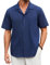Enlision Chemise Bleu Marine Lin Homme Manches Courtes Chemises Été Homme Leger Coupe Régulière Chemisette Boutons Décontractée pour Business 2XL
