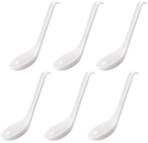 6Pcs Soup Spoon Ramen Noodle Soup Ladle White Soup Spoons Sturdy and Durable Asian Dinner Spoon Easy Clean Dishwasher Safe