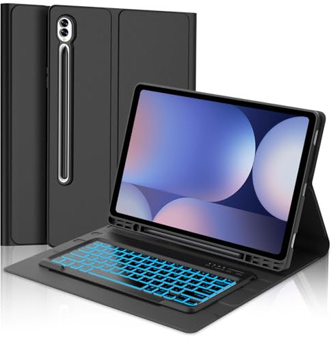 FOGARI Clavier pour Samsung Galaxy Tab S10 Ultra 2024 14.6 Pouces - Housse pour Samsung Galaxy Tab S9 Ultra Clavier, AZERTY Rétroéclairé 7 Couleurs Clavier, Coque Arrière Antichoc, Noir