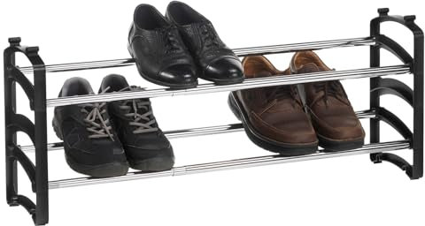 IDIMEX Schuhregal Tower ausziehbar schwarz - Schuhablage mit 2 Ebenen aus Metall, stapelbare Schuhaufbewahrung platzsparend, schuhorganizer Flur