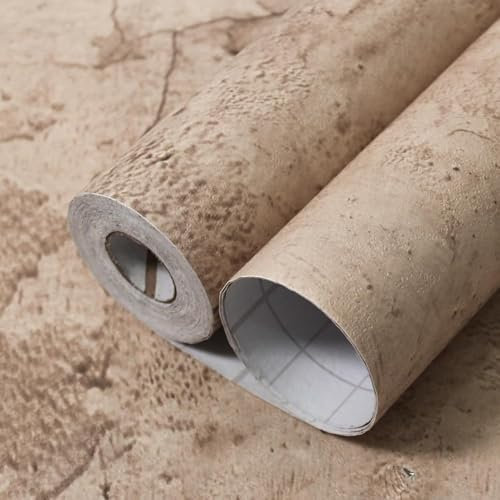 WAPANE Selbstklebende Tapete aus Beige Beton, 40 x 457 cm Zement-Kontaktpapier, Möbelfolie Selbstklebend, 3D-Mattstruktur, Selbstklebend und Entfernbar