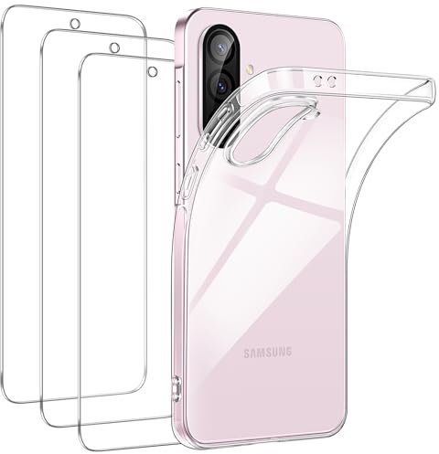 FLLAO Handyhülle Kompatibel mit Samsung Galaxy A56 5G Hülle mit 3 Stück Schutzfolie, Case Weiche TPU Silikon Transparent Stoßfest Schutzhülle Durchsichtig Kratzfest Kompatibel mit Samsung A56 Case