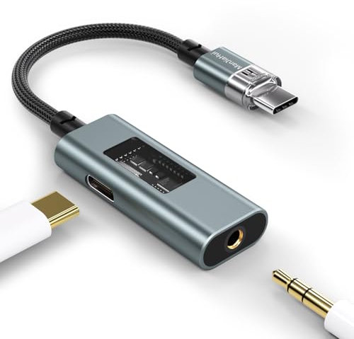 USB C Kopfhörer Adapter und Laden, 2 in 1 USB C auf Klinke Adapter Unterstützt 60W Schnellladung,USB C 3.5mm Klinke Aux für iPhone 16/15 Pro Max,Samsung S24/S23 Ultra (Gray-C)