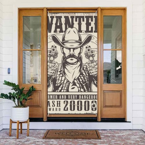 Vintage Western Wanted monochrome Poster Türabdeckung für drinnen und draußen, Heimdekoration, 90 x 185 cm