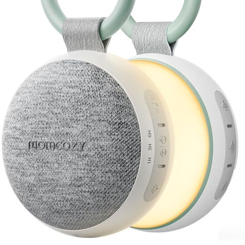 Momcozy WN06 Tragbare White Noise Machine Baby mit Nachtlicht – Weißes Rauschen Gerät für Neugeborene, 20 Beruhigende Klänge, Wiederaufladbare Weißes-Rauschen-Therapie und Bluetooth-Lautsprecher