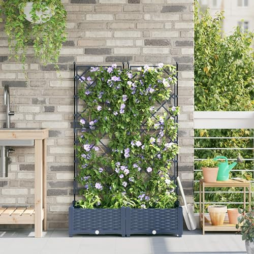 vidaXL Jardinière de Jardin avec Treillis 2 pcs Grise 80x40x125.5 cm