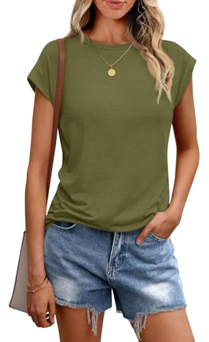 Chicrise Vest Tops Women Summer Crew Neck Tank Top Cap Sleeve T Shirt Sleeveless Basic Casual