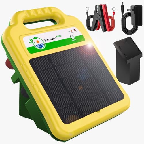 FarmNix 16KM Solar Weidezaungerät 0.2J/8KV Elektrozaungerät | mit 10400mAh Lithium-Akku und 4.3W Solarpanel für Rinder, Pferde, Schafe, Schweine, Geflügel und Hof-Tiere