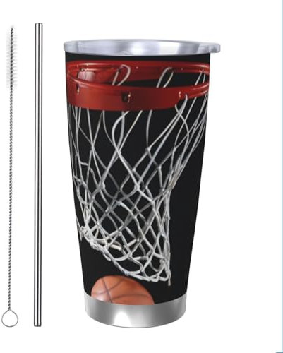 Qgwdyyjq Tasse isotherme en acier inoxydable avec imprimé basket-ball de 590 ml