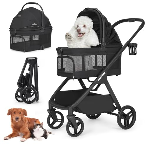 Beberoad X-5 Luxus-Hundetrolley für Hunde bis 25kg/2 kleine Hunde/Katzen, 3-in-1 Transportwagen & Autositz, Ein-Klick-Klappbar, Verstellbarer Griff, Geländegängige Räder (Schwarz)