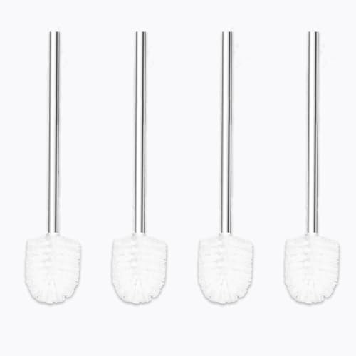 deegbbyi 4 Stück WC Bürste, Ø 8,5cm Klobürste mit Edelstahlgriff | Weiß WC Bürste für das Badezimmer Gründliche WC Reinigung, Praktisches Toilettenbürstenset, Abnehmbarer Bürstenkopf