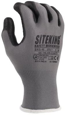 SITE KING PU Palm Work Gloves 12 Pairs, Safety Grip Gloves for Builders
