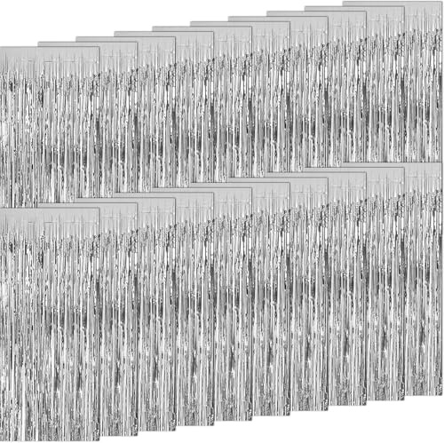 OGMBI 20 Stück Lametta-Vorhänge Silber, 1 x 2,5 m Glitzer Party Vorhang