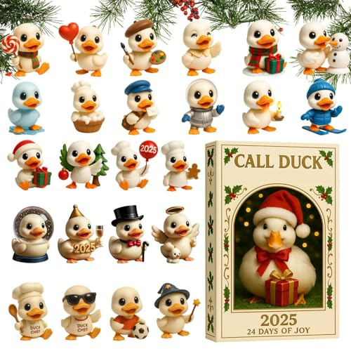 Dewireaey Weihnachts Adventskalender - Spaßige 2D Acryl Ente,24 Tage Mit Weihnachtshut Enten Figuren | Für Freunde Familie Enthusiasten Weihnachtszeit Und Hausparty