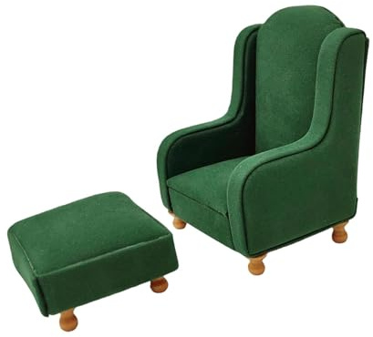 Qectial Miniatur Sofa und Fußhocker, 1:12 Maßstab Miniatur-Amerikanisches Sofa-Set, Kunststoff Puppenhaus Möbel, Dollhouse Miniature American Sofa Set 1/12 für Mini Dioramen, Foto Requisiten, GrÜn